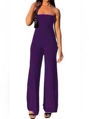 Strapless Wide-Leg Jumpsuit in Deep Purple